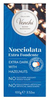 Venchi Nocciolata Extra Fondente - Dunkle Schokolade mit Haselnüssen ohne Zuckerzusatz, 100g